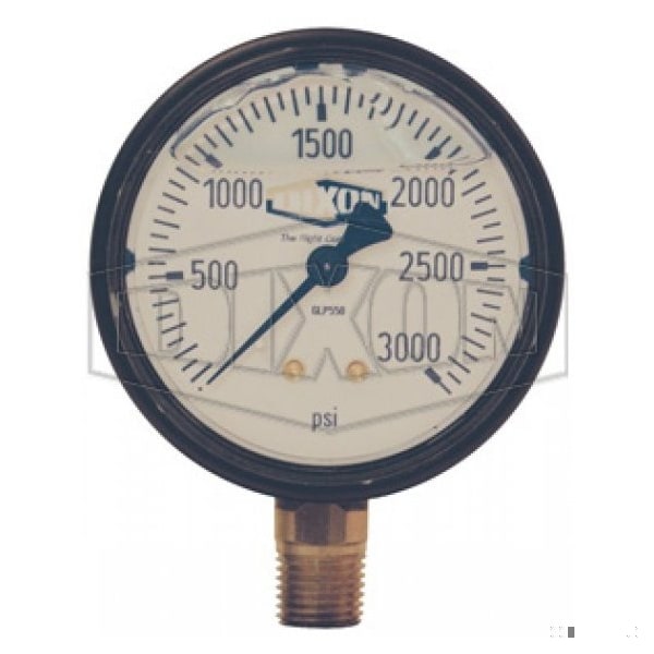 Gauge, 0 to 1000 psi, 1/4 in Connection, 2-1/2 in Dial, +/- 3-2-3 %, Glycerin Liquid Filled